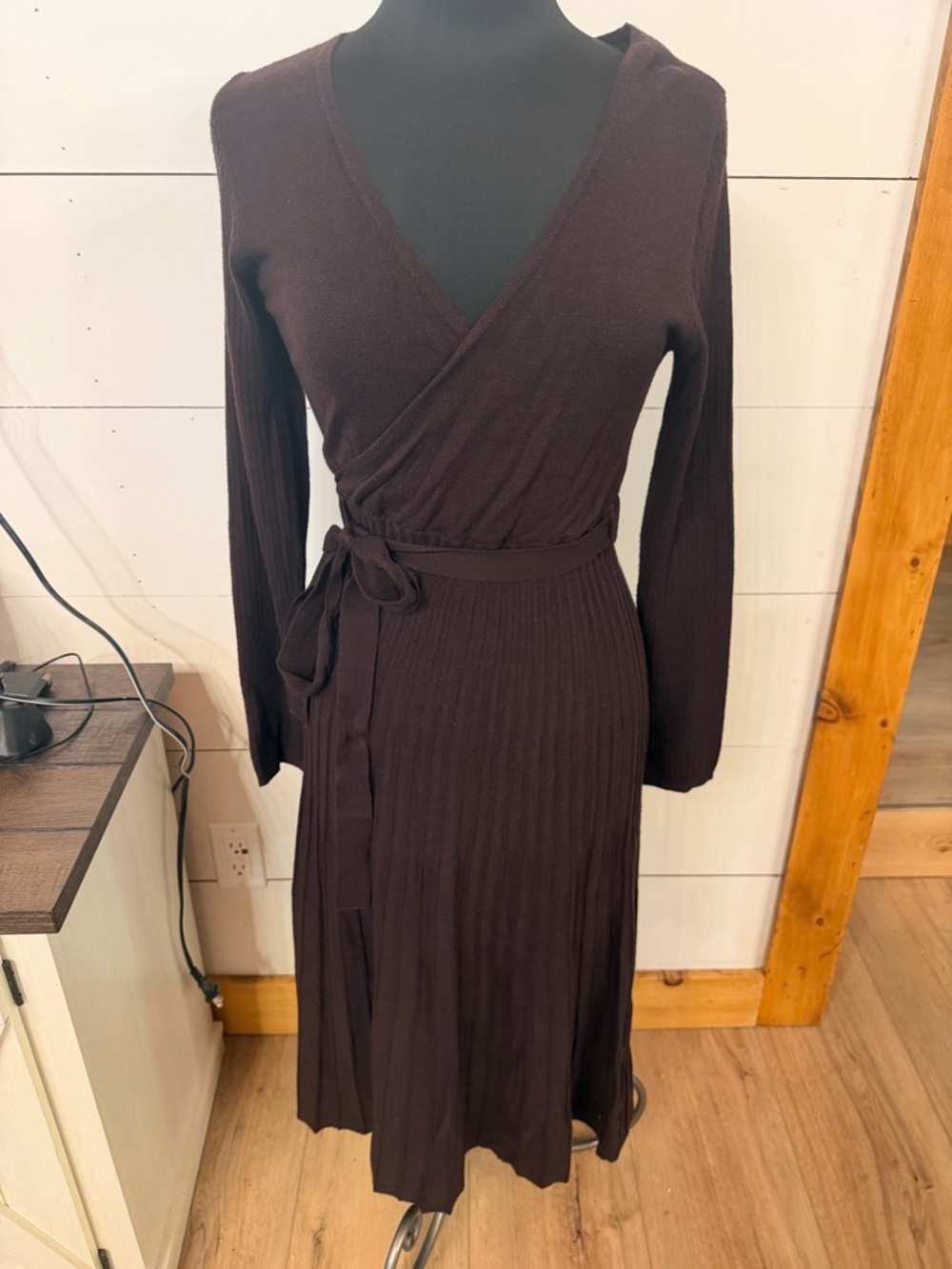 Francesca's Collections Chocolate Brown Wrap Midi Dress